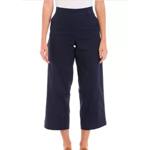 GLORIA VANDERBILT Wide Leg Tummy Control Crop Pants Sz 8 Navy Blue Pull On NWT - Picture 1 of 15